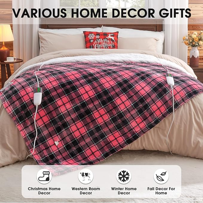 Pink Heated Blanket Electric, Queen Size 84X90, 10 Heat Levels/8 Hours Auto - Image 6