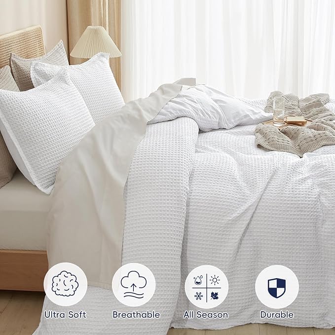 PHF Waffle Weave Duvet Cover Set California King, No Snagging Ultra Soft Luxury - Image 4