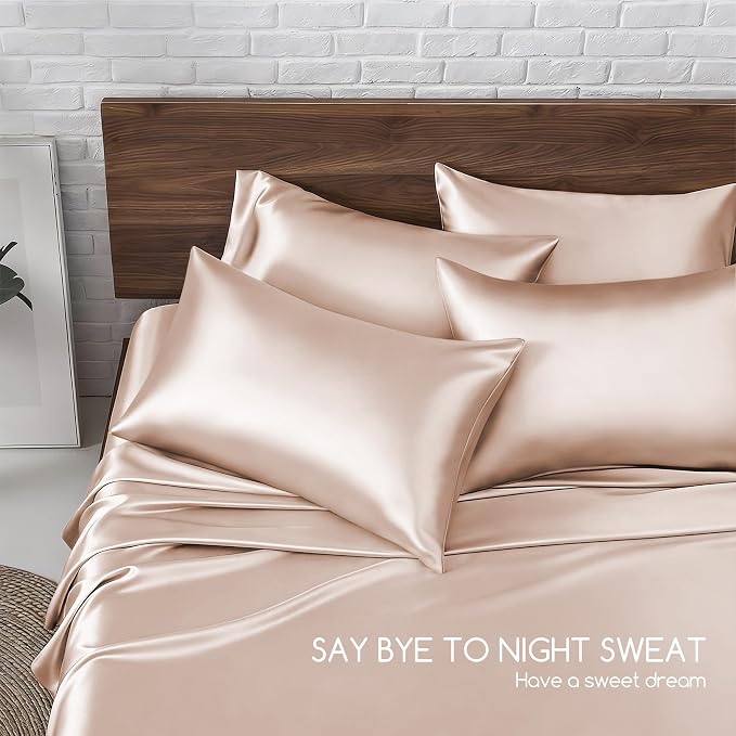 MR&HM Satin Bed Sheets, Queen Size Sheets Set - Image 8