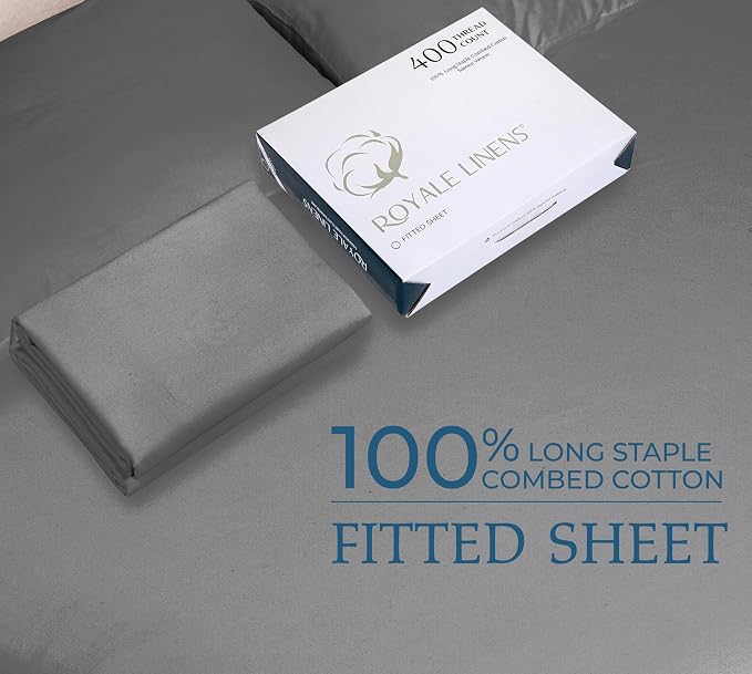 Royale Linen 400 Thread Count 100% American Grown Cotton Fitted Sheet Twin Size - Image 9