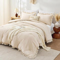 FUANNA Full Size Comforter Sets Beige, 3 Pieces Ruffle Full Size Bedding Sets by FUANNA