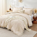 FUANNA Queen Comforter Set Beige 3 Pieces, Ruffle Shabby Chic Queen Bed Set by FUANNA