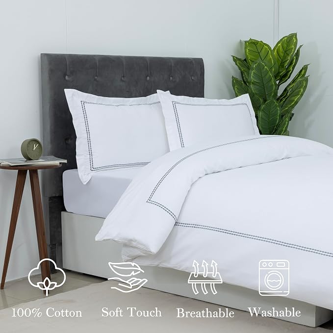 Dreamology White Duvet Cover Luxury Hotel Quality Bedding Set 100% Cotton - Image 3