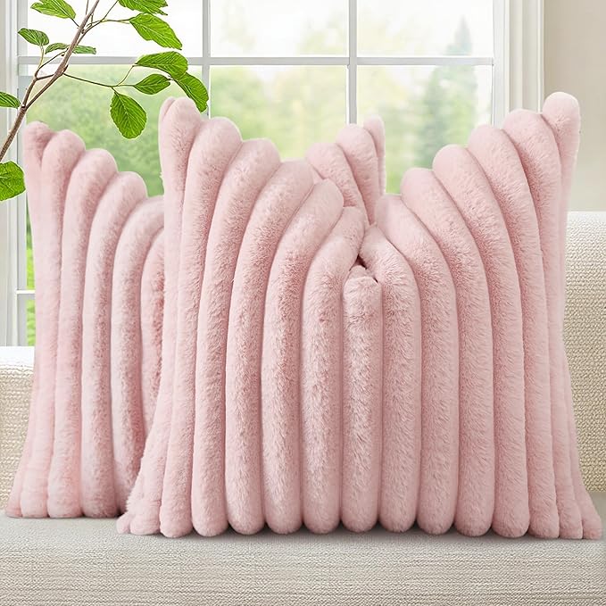 decorUhome Summer Cozy Faux Fur Throw Pillow Covers 26x26 Set of 2 Decorative by decorUhome