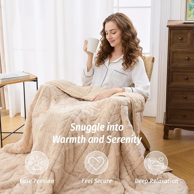 Wemore Jacquard Fleece Weighted Blanket Twin Size 60" x 80" 15lbs, Ultra Soft - Image 5