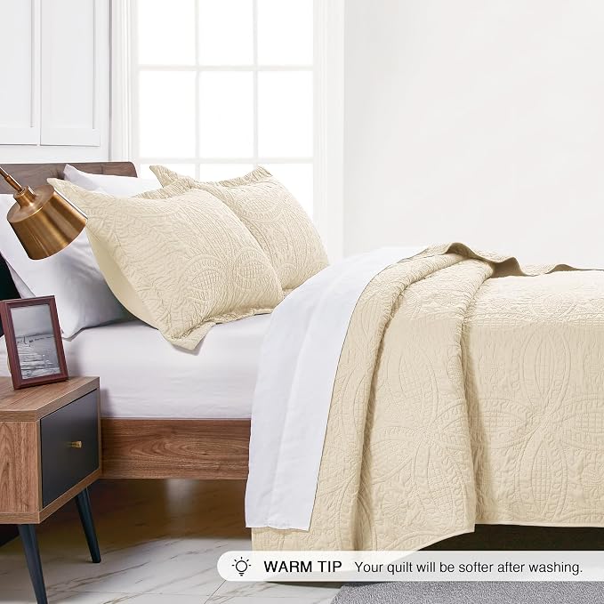 Love's cabin California King Size Quilt Set Beige Bedspreads - Image 4