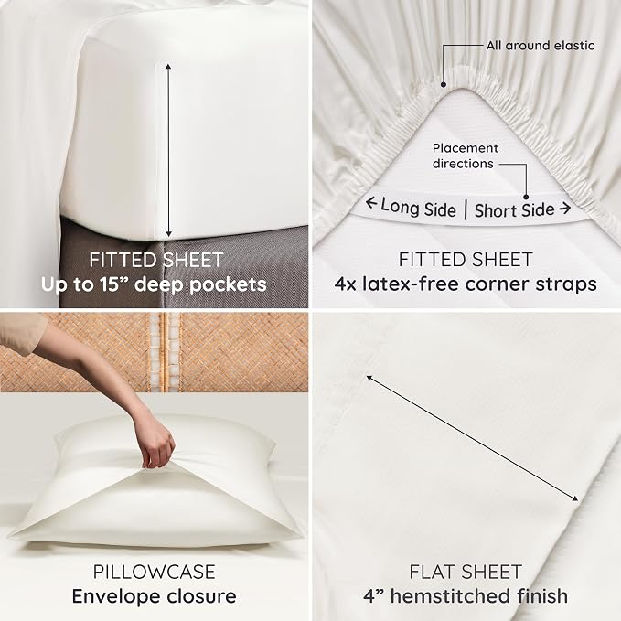 Bambaw 100% Viscose Derived from Bamboo Sheets Full Size Set – 4pcs Cooling - Image 5