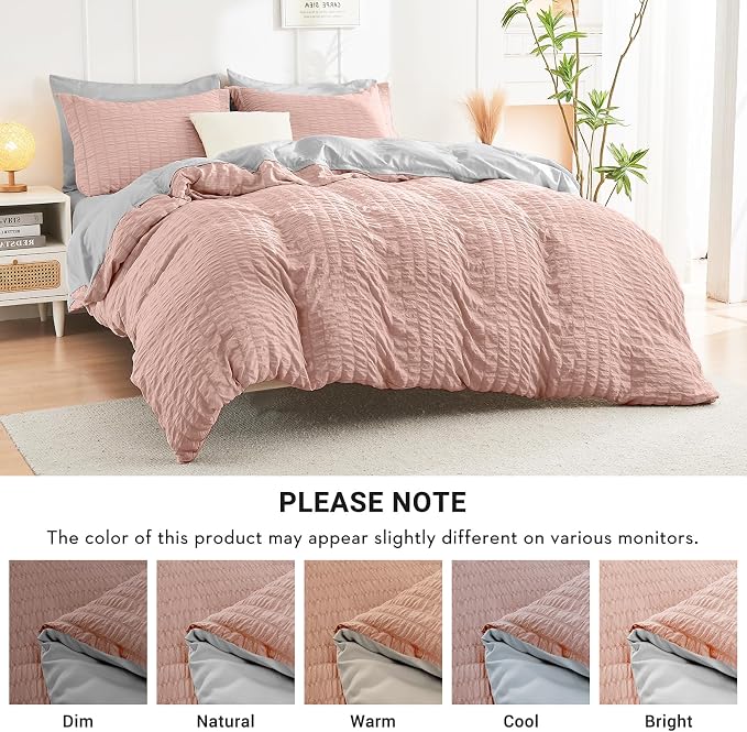 HYMOKEGE Rose Gold/Light Grey Full Size Comforter Sets Seersucker 7 Pieces - Image 5