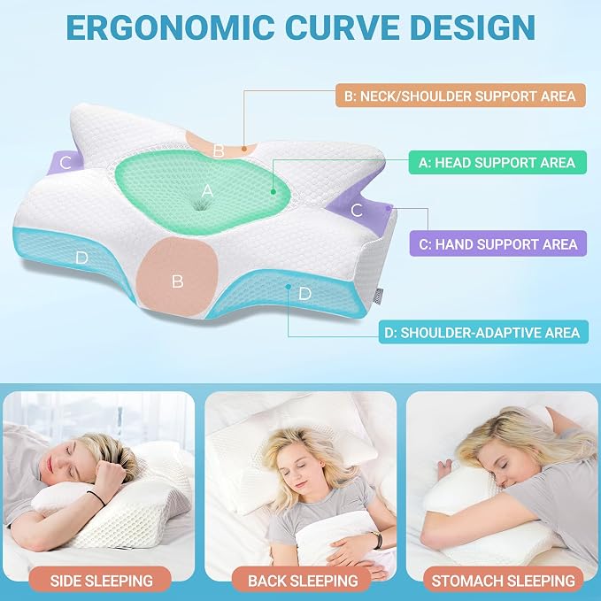 Elviros Cervical Memory Foam Pillow, 2 Pack Pillows - Image 3