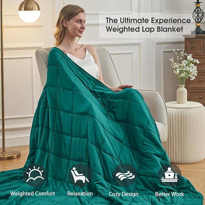 Green Weighted Blanket for Adults 12lbs, Queen Size Cooling Heavy Throw Blanket - Image 4