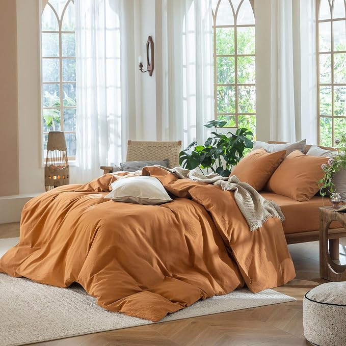 MooMee Bedding Duvet Cover Set 100% Washed Cotton Linen Like Textured - Image 3