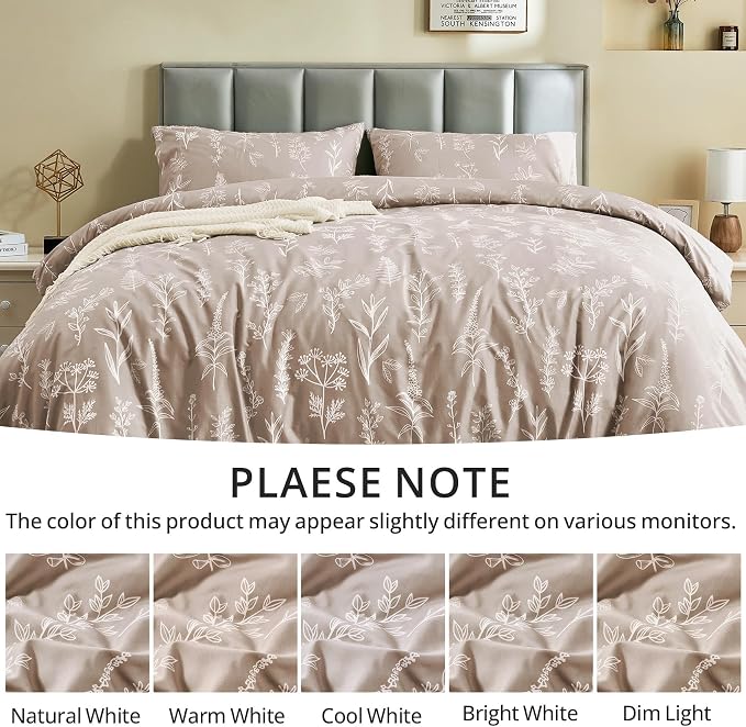 MUXHOMO Duvet Cover Queen Size, Reversible Floral Taupe Duvet Cover Set - Image 7