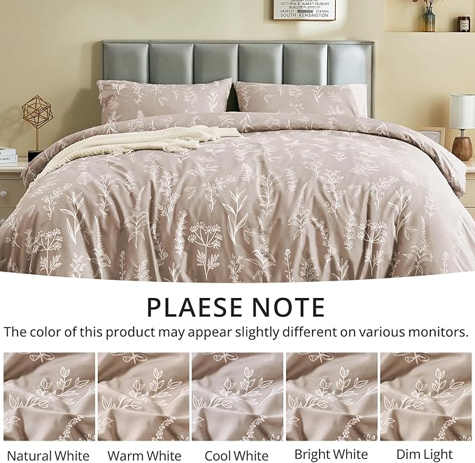 MUXHOMO Duvet Cover King Size, Reversible Floral Taupe Duvet Cover Set - Image 7
