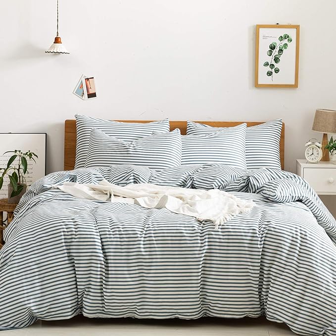 JELLYMONI 100% Natural Cotton 3pcs Striped Duvet Cover Sets, by JELLYMONI