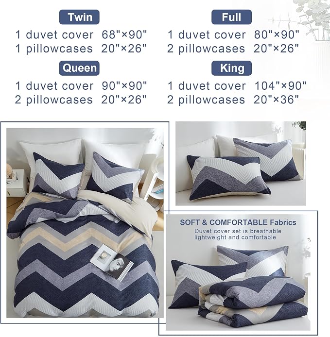 BOLINLIVING Wavy Striped Queen Duvet Cover Set, 3 Pieces Soft Breathable Single - Image 7