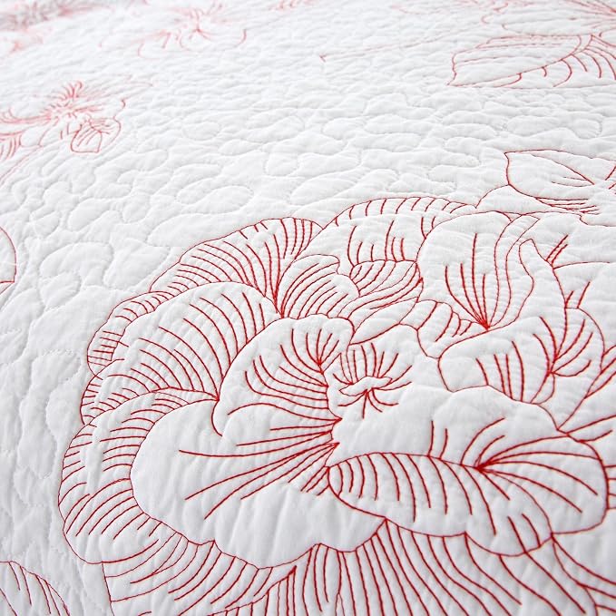 ROOMLIFE Quilt Set Full Size 3D Floral Embroidery Pattern 3-Piece Cotton - Image 6