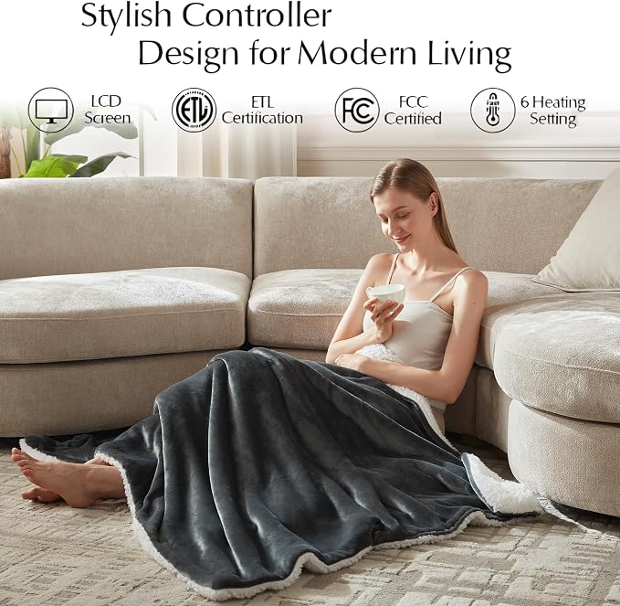 SNUGSUN Electric Heated Blanket Throw Size, Soft and Cozy Thickened Flannel and - Image 5