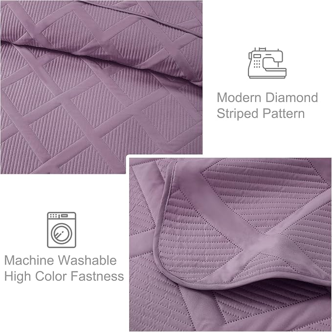 Exclusivo Mezcla Quilt Set Oversized King Size, 3 Pieces Dusty Lavender Cal - Image 3