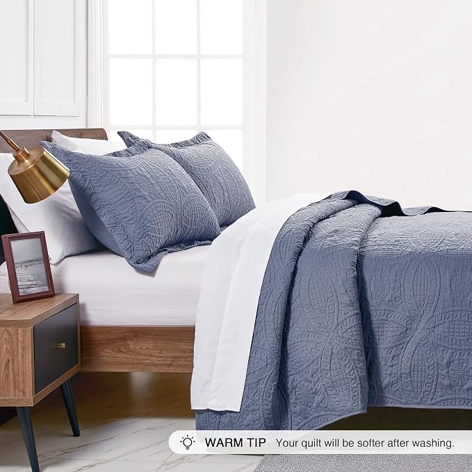 Love's cabin Twin Quilt Set Blue Bedspreads - Image 4
