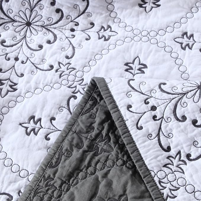 ROOMLIFE Quilt Set King Size 3D Floral Embroidery Pattern 3-Piece Cotton - Image 7