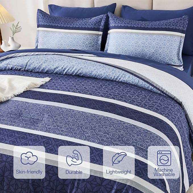 WONGS BEDDING Comforter Set King Size 7 Pieces, Patchwork Soft Lightweight - Image 5