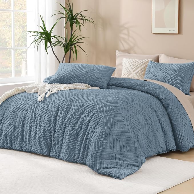Andency Grayish Blue Comforter Set King Size, 3 Pieces Boho Bedding Set & by Andency