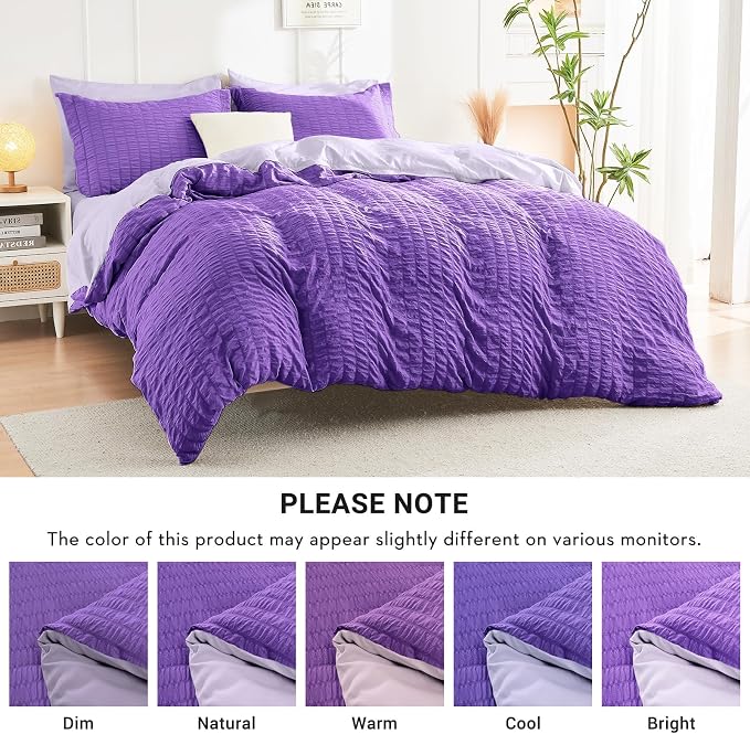 HYMOKEGE Dark Purple/Lavender California King Comforter Set Seersucker 7 Pieces - Image 5