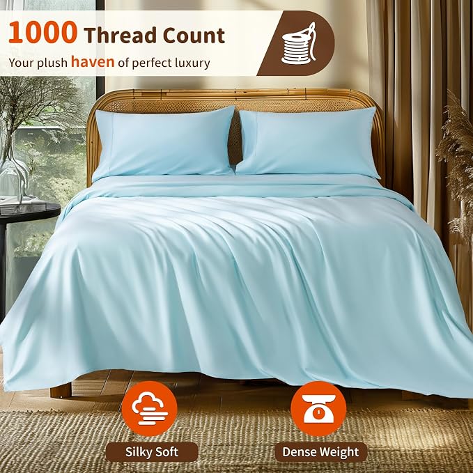 LBRO2M 1000 Thread Count 100% Egyptian Cotton Sheets Set Twin, 3 Piece Sets Bed - Image 2