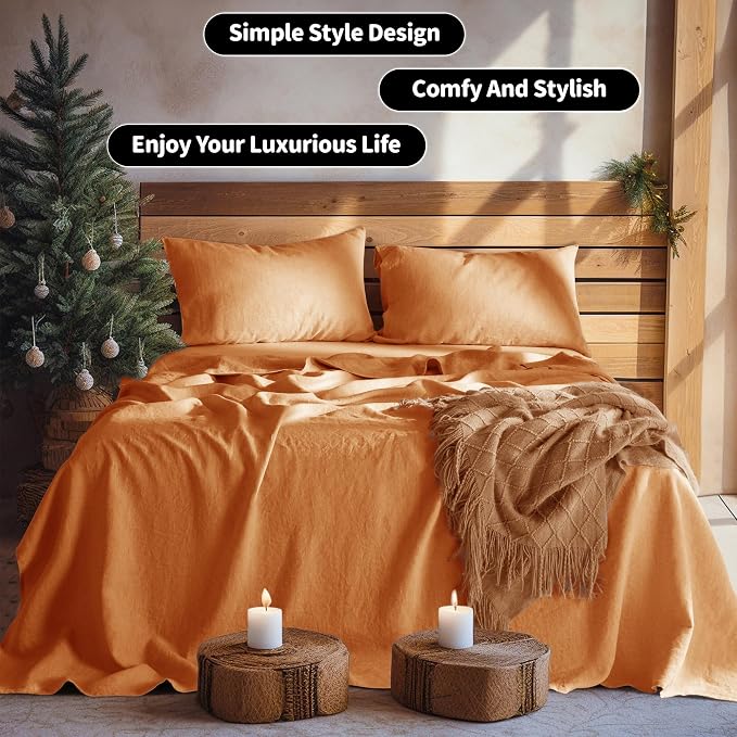 LBRO2M 100% Pure Linen Sheet Set Deep Pocket Up to 16" Bed Sheets Sets - Image 8
