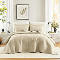 Comfort Spaces Ivory Oversized Queen Quilt Set 102"x118" Bedspread Quilted by ComfortSpaces