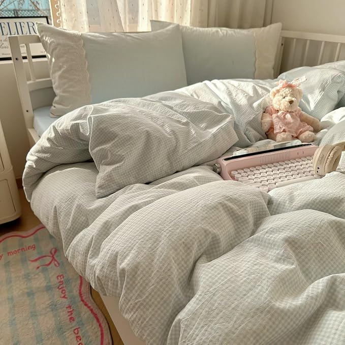 MKXI Blue Gingham Duvet Cover Set Twin Size - Image 5