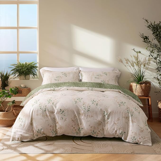 OAITE Duvet Cover Twin Size, Reversible Fresh Camellia Light Yellow Duvet Cover by OAITE