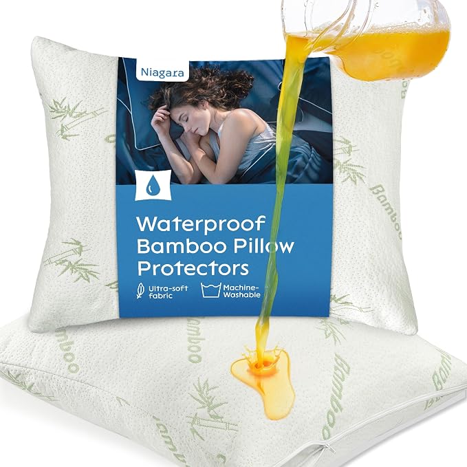 100% Waterproof Pillow Protectors Standard 20x26 Pair Zippered Pillow Case by NiagaraSleepSolution