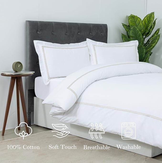 Dreamology White Duvet Cover Luxury Hotel Quality Bedding Set 100% Cotton - Image 3