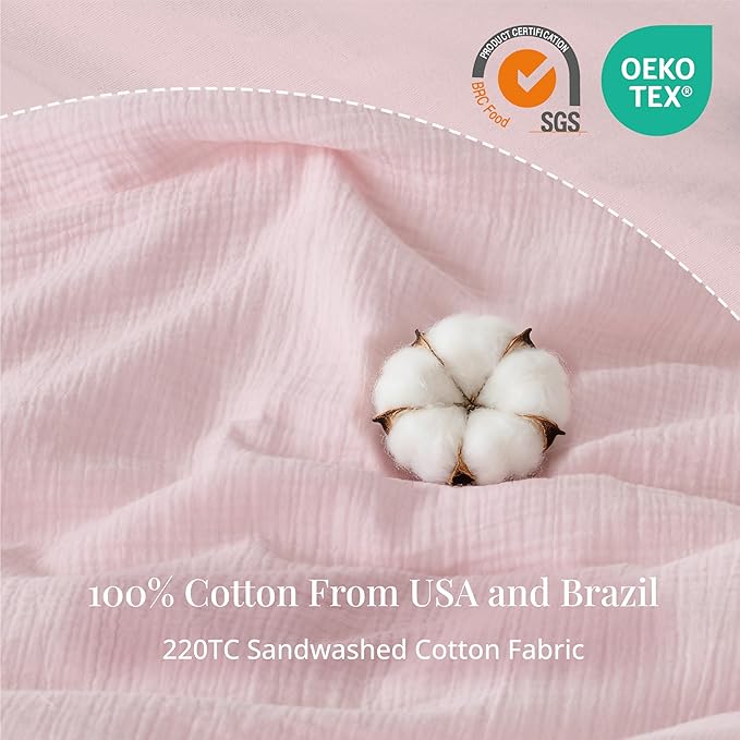 Pink Duvet Cover Queen Size, 100% Sandwashed Cotton Soft Queen Duvet Cover Set - Image 3