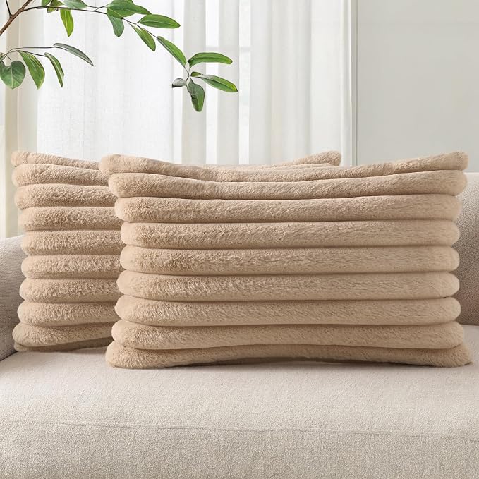 Pallene Faux Fur Plush Lumbar Throw Pillow Covers 12x20 Set of 2, Luxury Soft by PALLENE
