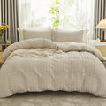 AveLom Beige Seersucker Duvet Cover Set King Size, 3 Pieces, Ultra Soft Washed by AveLom