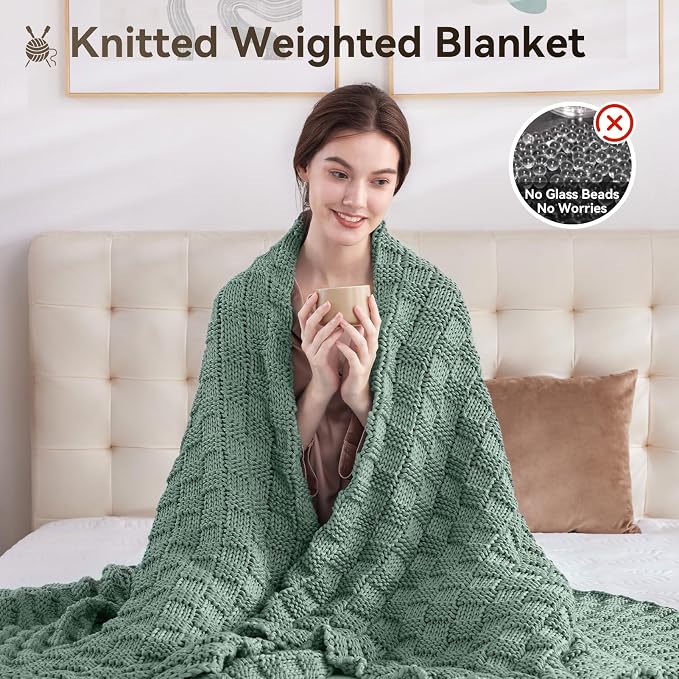Knitted Weighted Blanket for Adult, No Beads Heavy Blanket 50” x 60'' 10lbs - Image 5