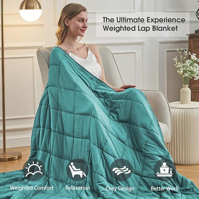 Teal Weighted Blanket for Adults 12lbs, Queen Size Cooling Heavy Throw Blanket - Image 4