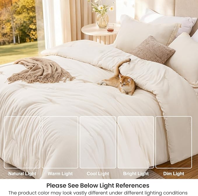 Love's cabin Beige King Size Comforter Set, 3-Piece Prewashed Bed Set - Image 6