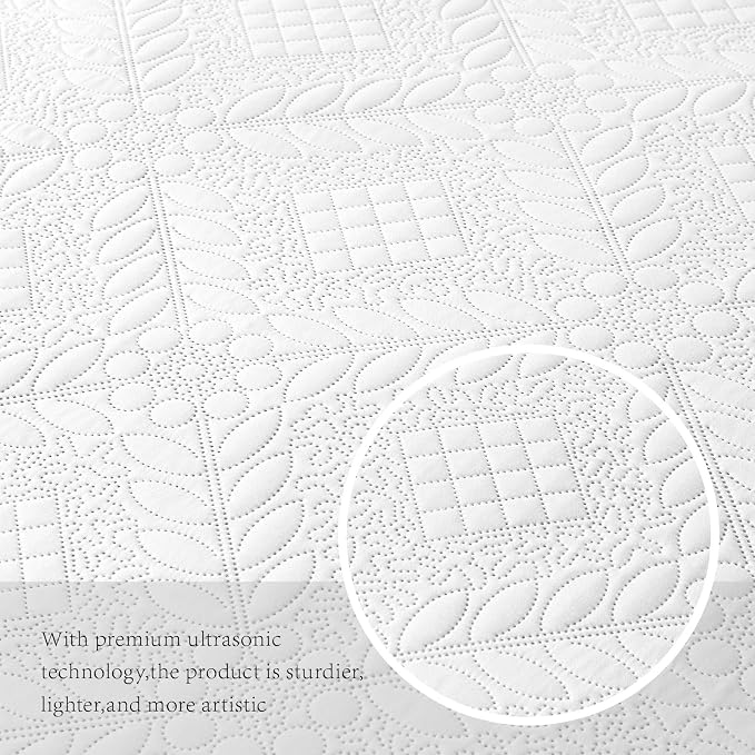 FLYMME Twin Quilt Bedding Set, Lightweight White Bedspreads, Vintage Olive Leaf - Image 6