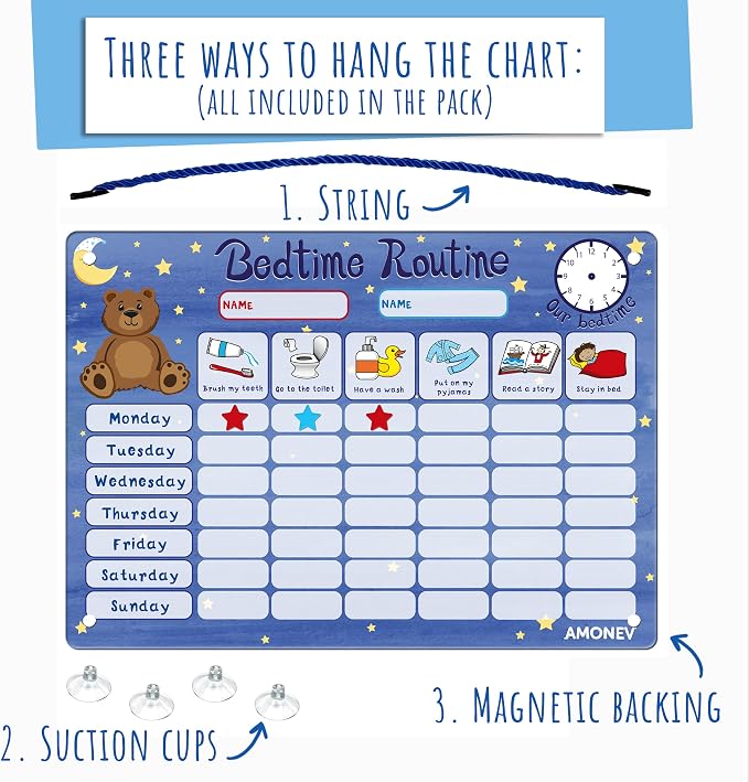 Amonev Magnetic Bedtime Routine Chart Reward Chart and Sleep Training Stay in - Image 3