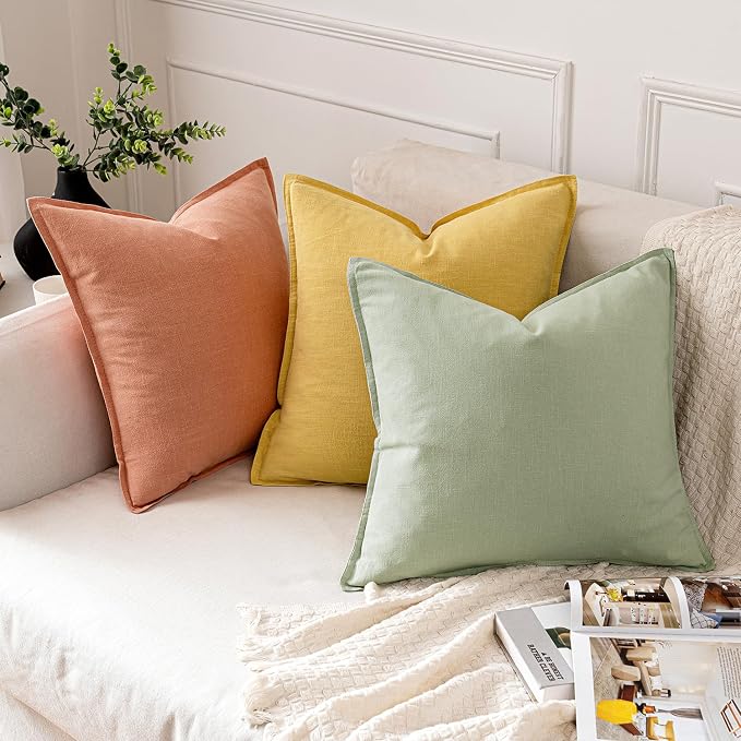 MIULEE Decorative Linen Pillow Covers 18x18 Inch Yellow ​Boho Farmhouse​ - Image 5