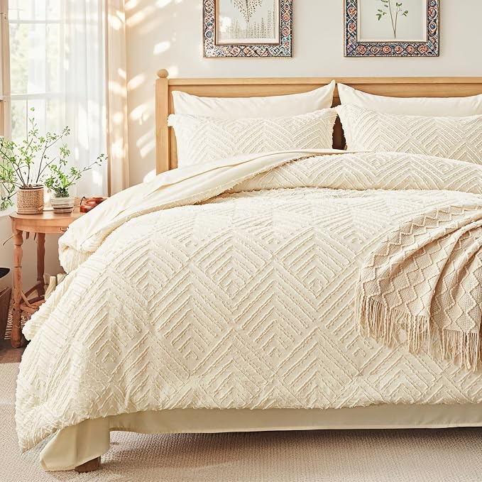 Zzlpp Twin Comforter Set 5 Pieces, Cream Tufted Bed in a Bag - Image 2