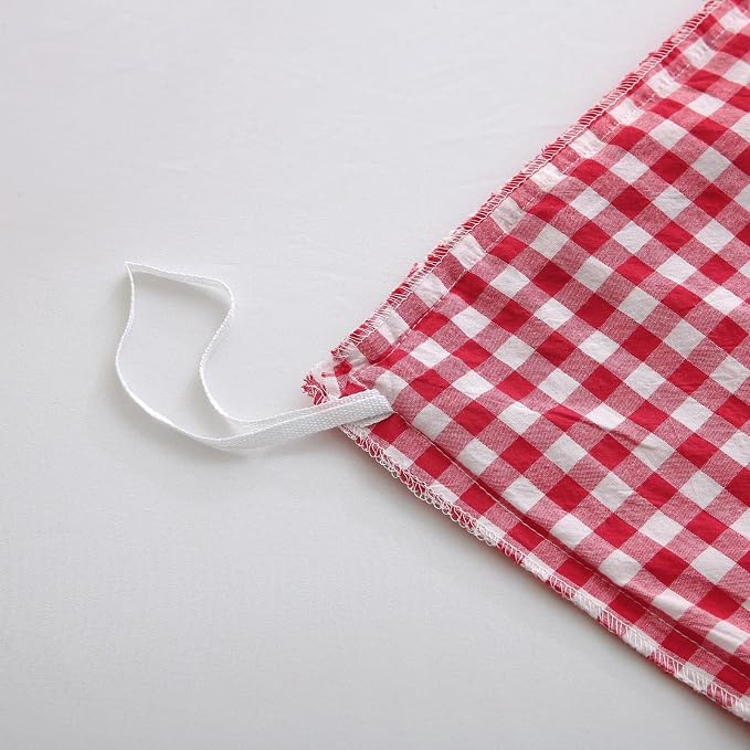 Silnuo Red/White Checkered Ruffle 3-Piece Duvet Cover Set Queen Size, Washed - Image 5