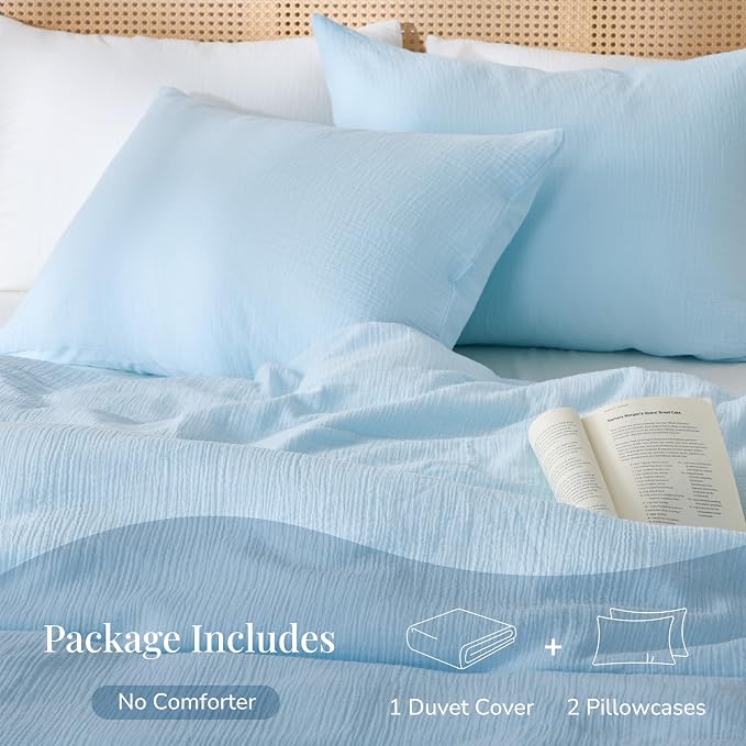 Blue Duvet Cover King, 100% Sandwashed Cotton Soft King Size Duvet Cover Set 3 - Image 5