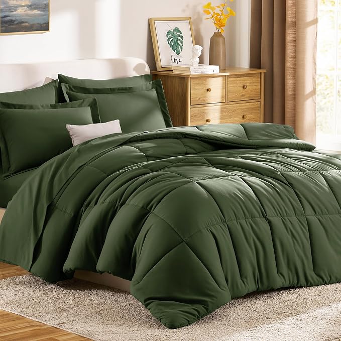 CozyLux King Size Comforter Set Olive Green - Image 9