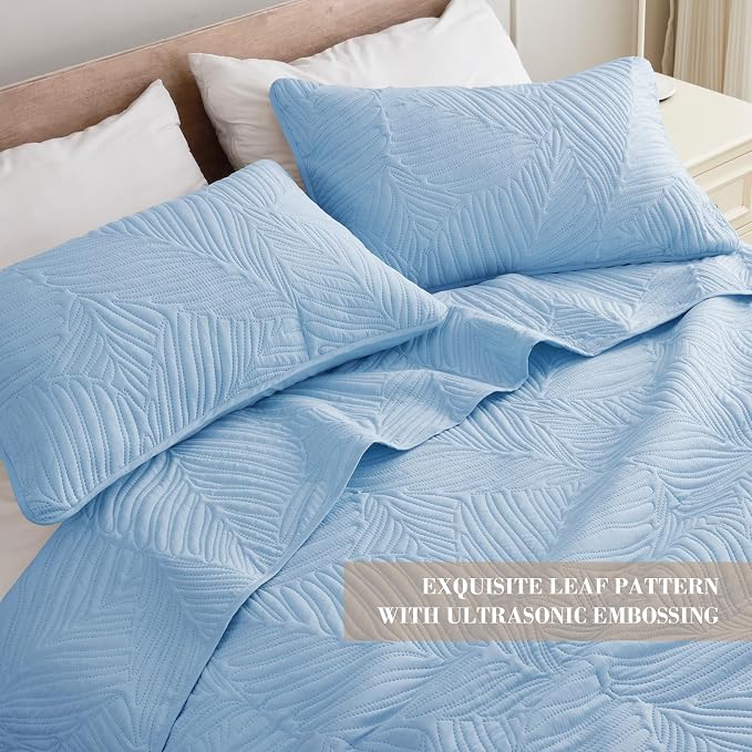 Exclusivo Mezcla California King Quilt Bedding Set, Lightweight Sky Blue Quilts - Image 3