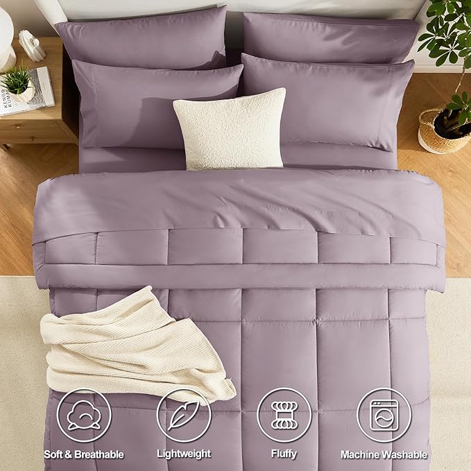 CozyLux King Size Comforter Set Dusty Purple, 7 Pieces Bed in a Bag, Bedding Set - Image 2