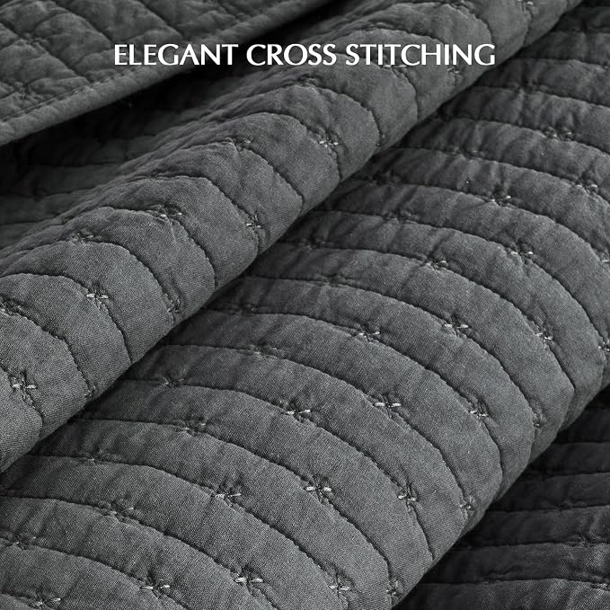 EVERGRACE Cross Stitch Pre-Washed Cotton Quilt Bedding Set King Size, Oversized - Image 3